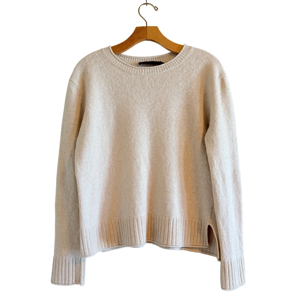 Jenni Kayne Wool Cashmere Blend Crewneck Sweater Oatmeal Beige S 457-7326-D19